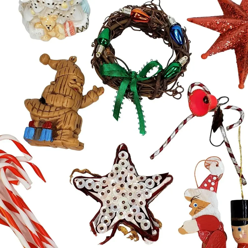 Vtg Christmas Junk Drawer Lot of 20+ Tree Ornaments Holiday Indoor Decorative
